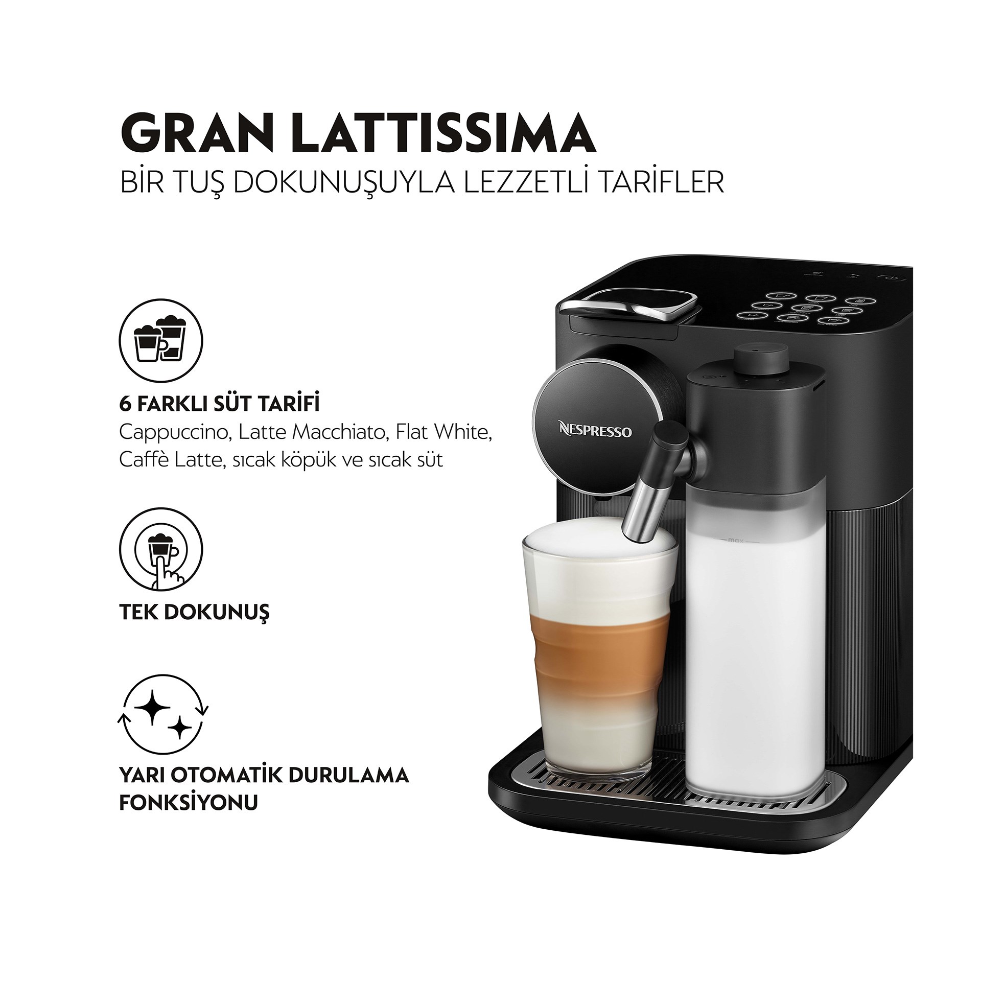 Nespresso F541 Black Gran Lattissima Kapsüllü Süt Çözümlü Kahve Makinesi