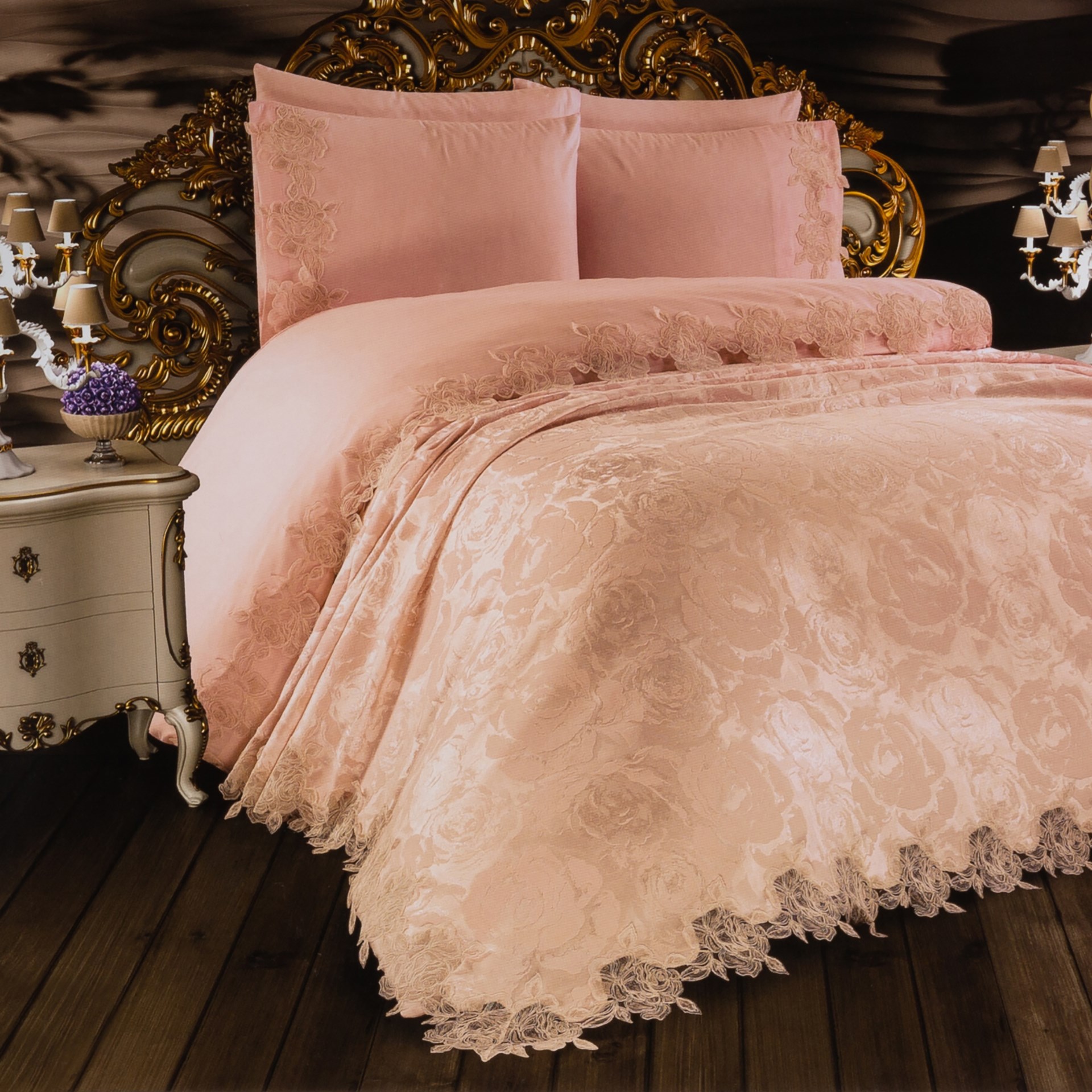 Cotton House Gülnihal Çift Kişilik Pudra Yatak Örtülü