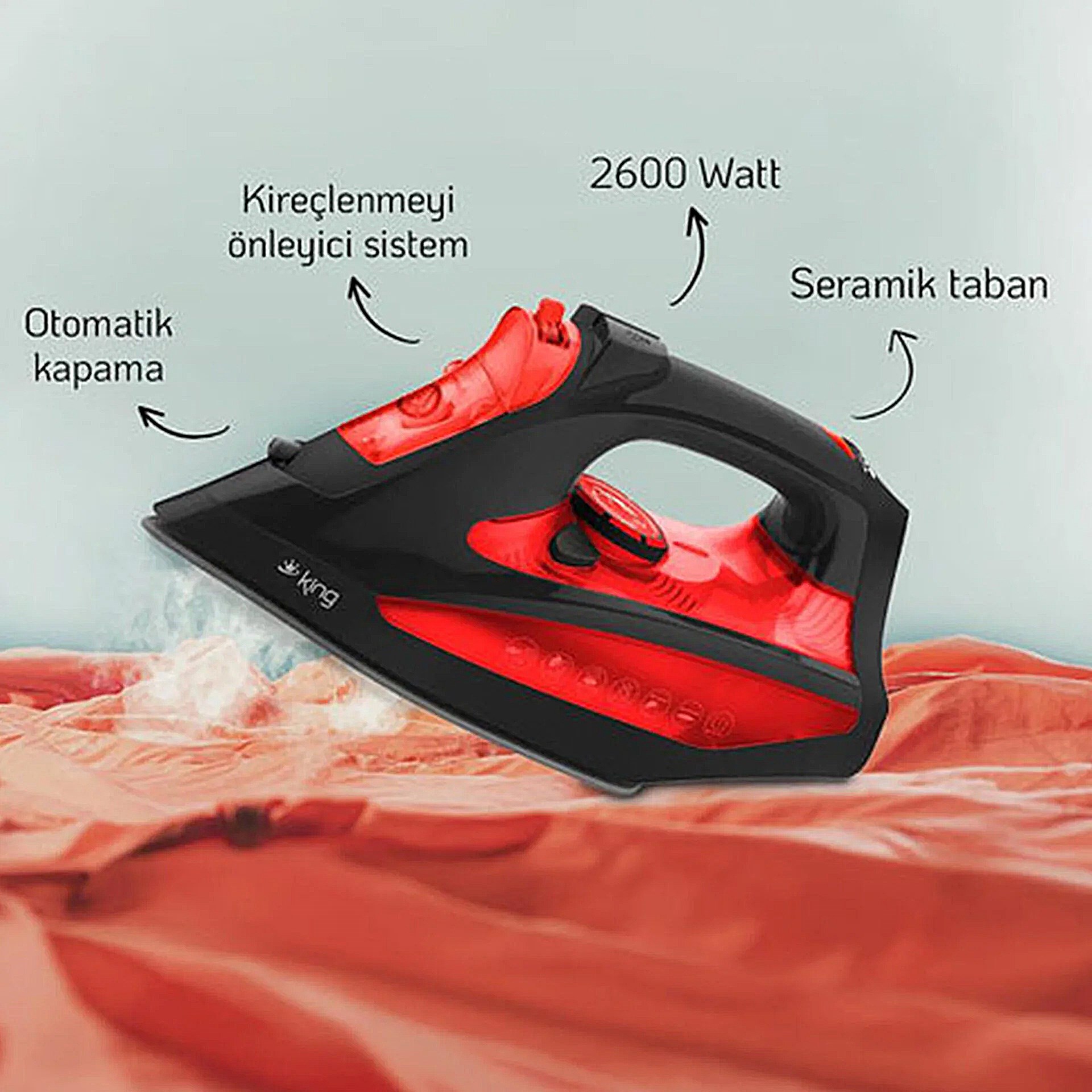 King Osborn KBU703 Kırmızı Buharlı Ütü
