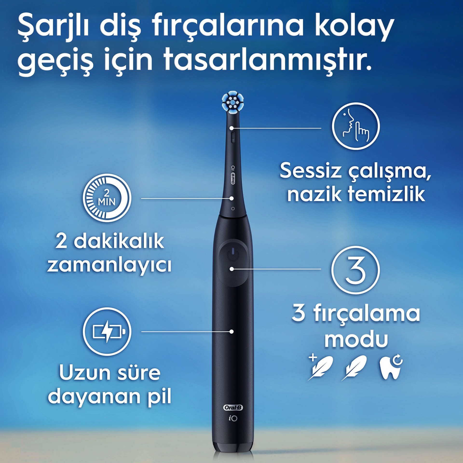 Oral-B iO 2 Şarjlı Diş Fırçası - Siyah,+ Seyahat Kabı (Teşhir Ürünü)