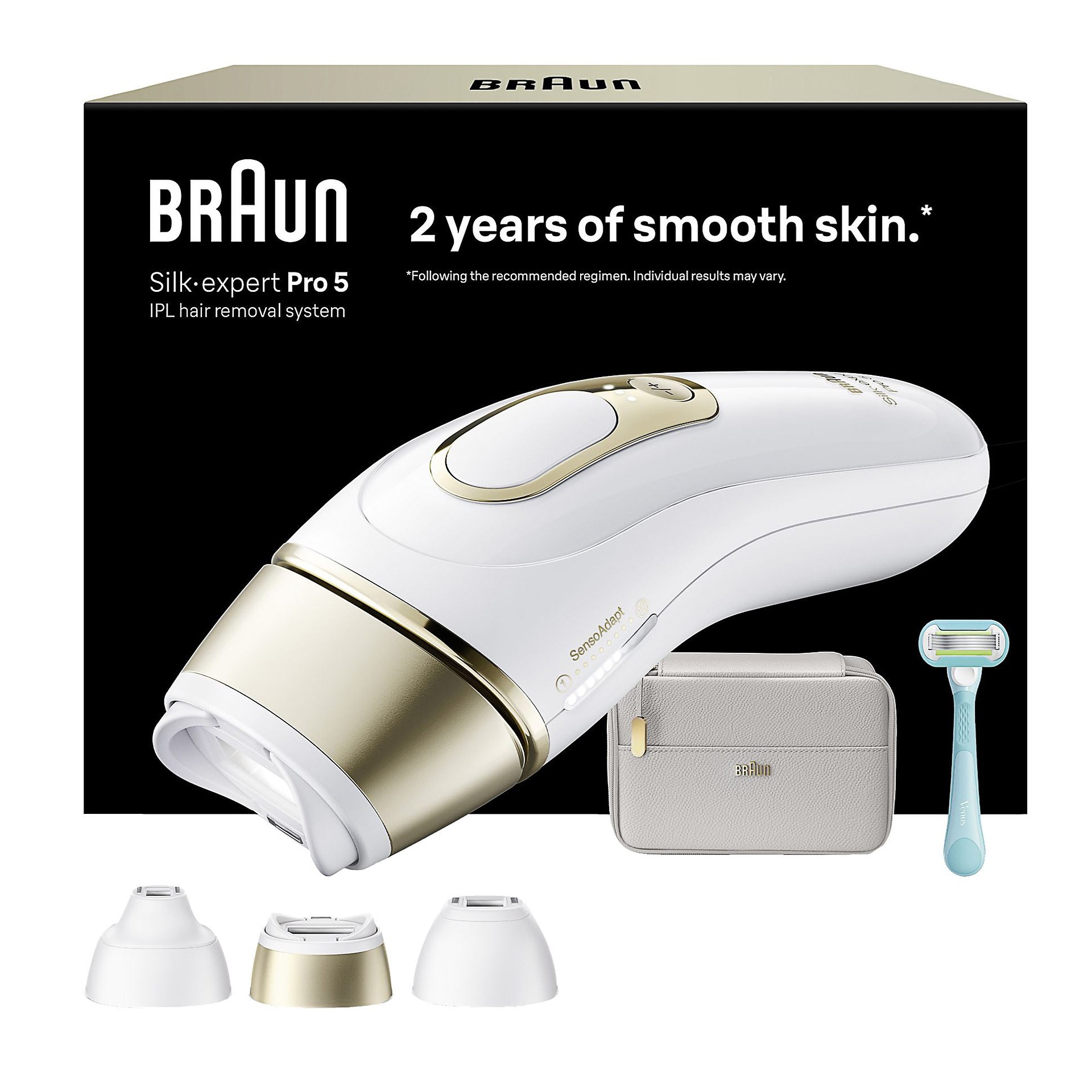 Braun PL5351 IPL Silk Expert Pro 5, Evde Lazerle Tüy Alma, Çanta, Venus Tıraş Makinesi, 3 Başlık