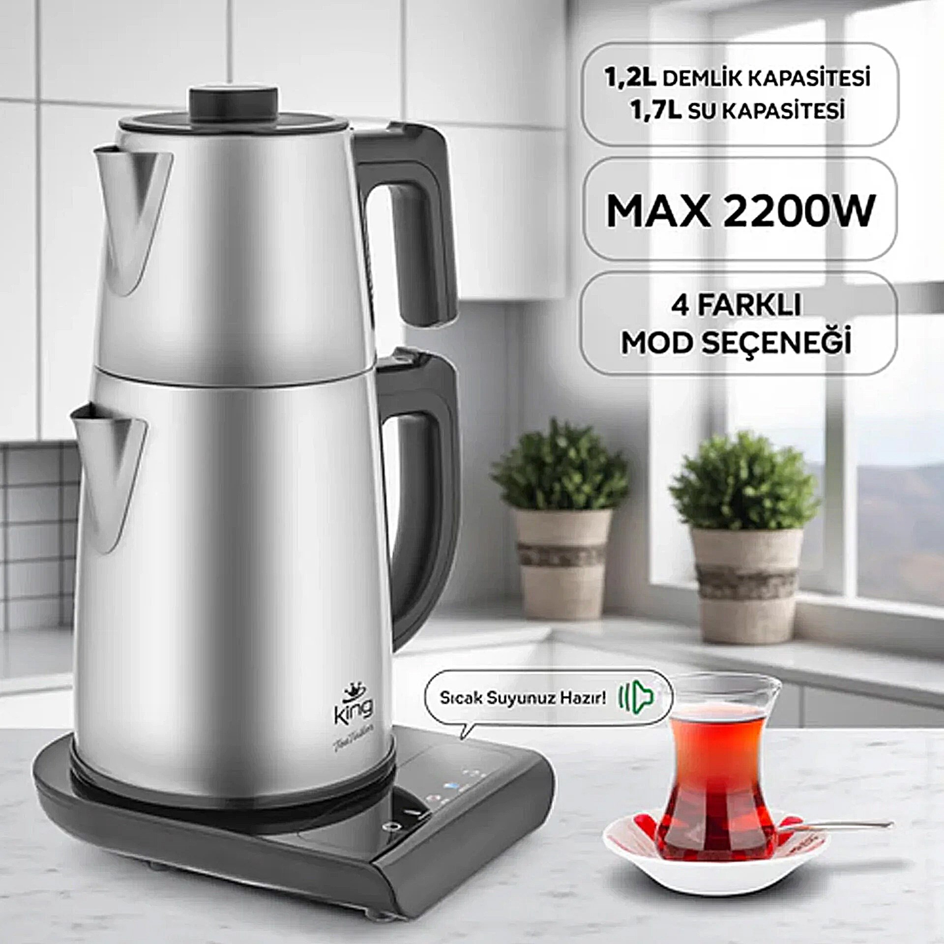 King KCM388 Teatalker Konuşan Çay Makinesi İnox