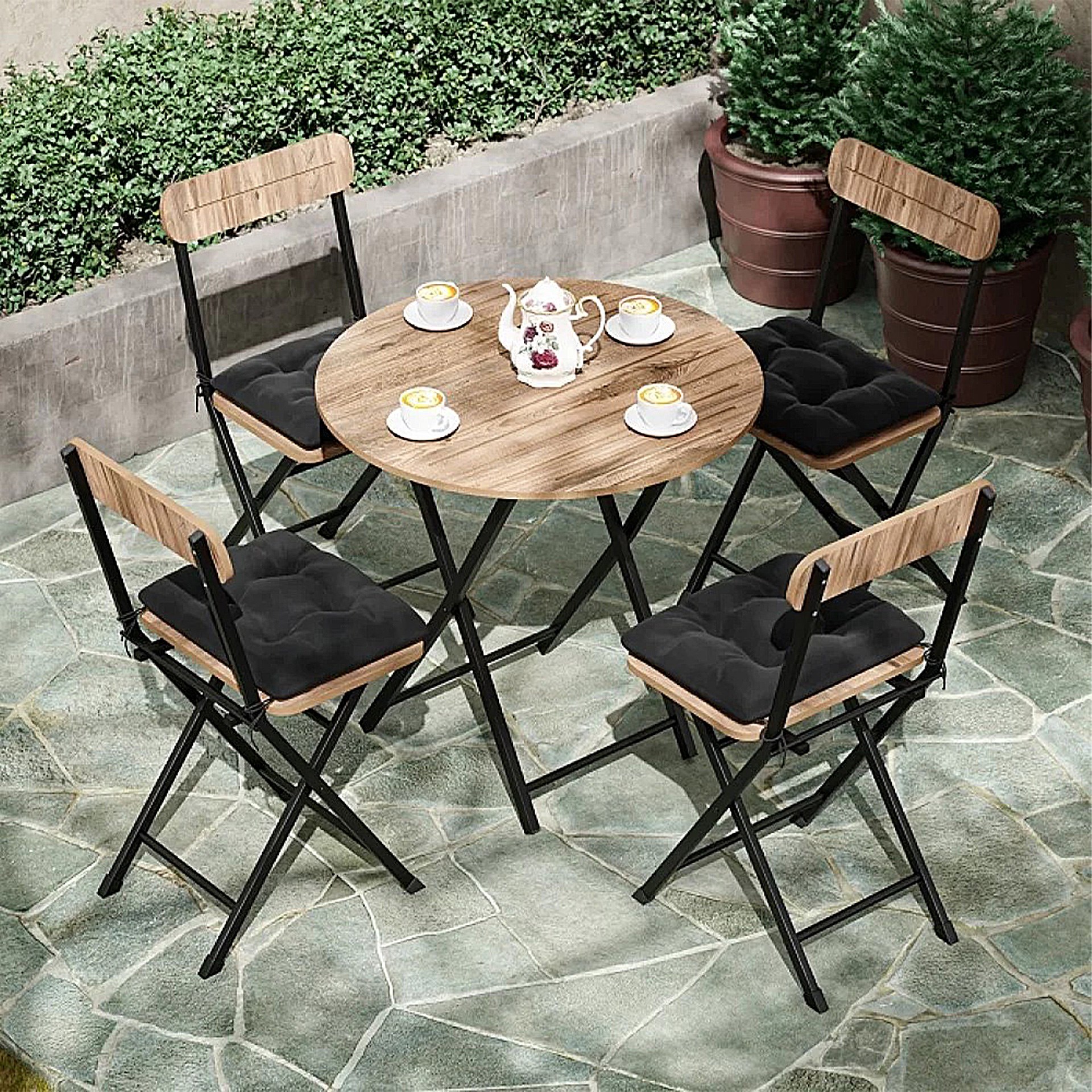 Movemo Bistro Masa Takımı Yuvarlak 4 Kişilik Ceviz