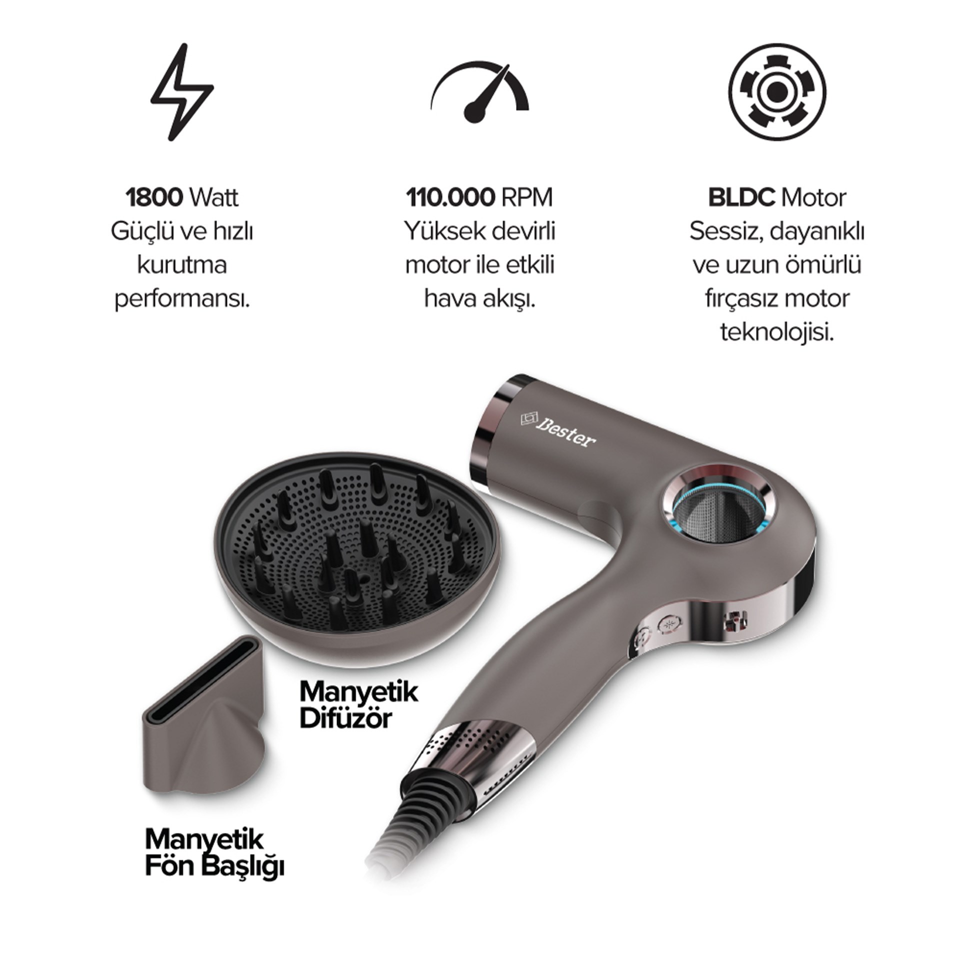 Bester HD8002 1800 Watt BLDC Saç Kurutma Makinesi