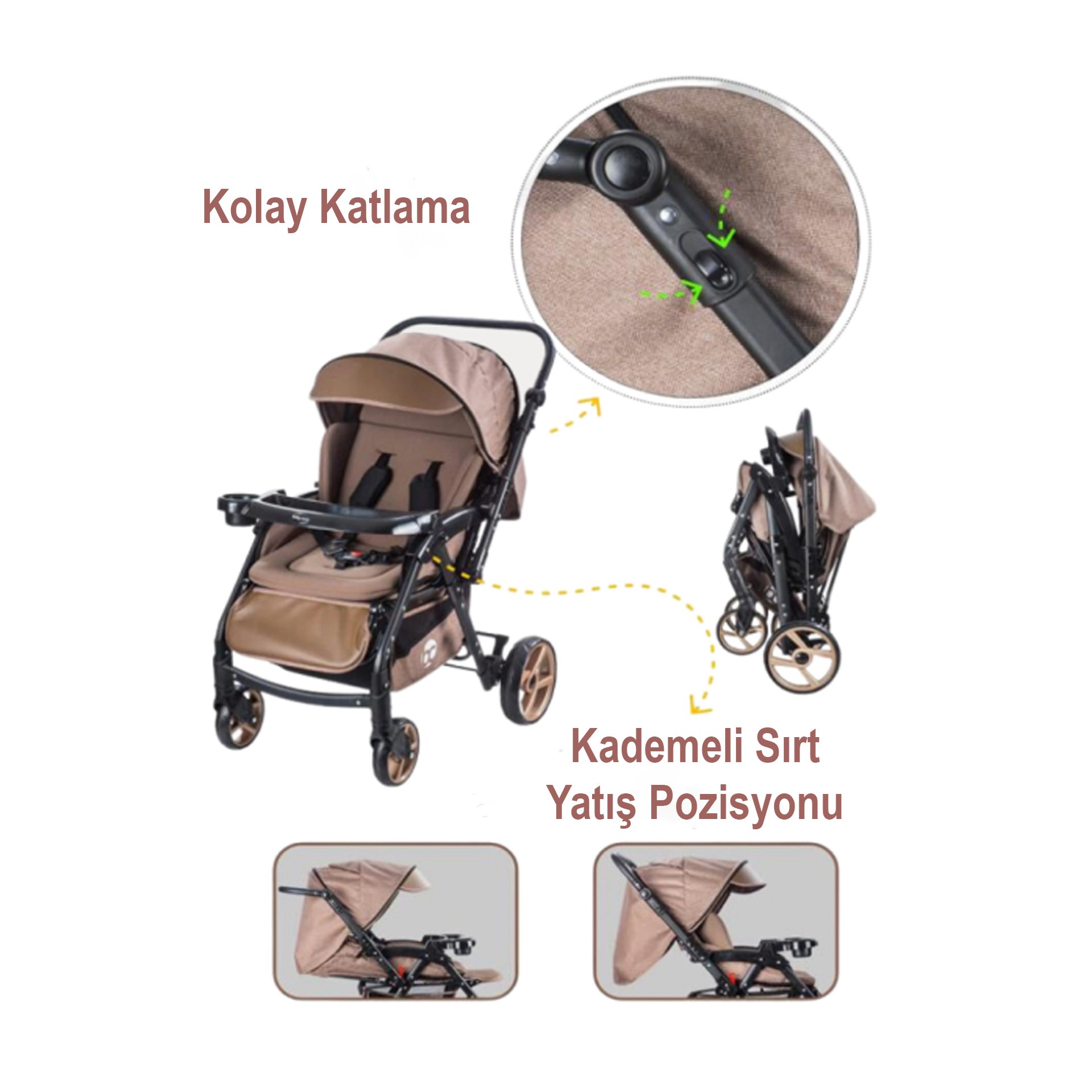 Baby Care Combo Maxi Çift Yönlü Puset Kahve