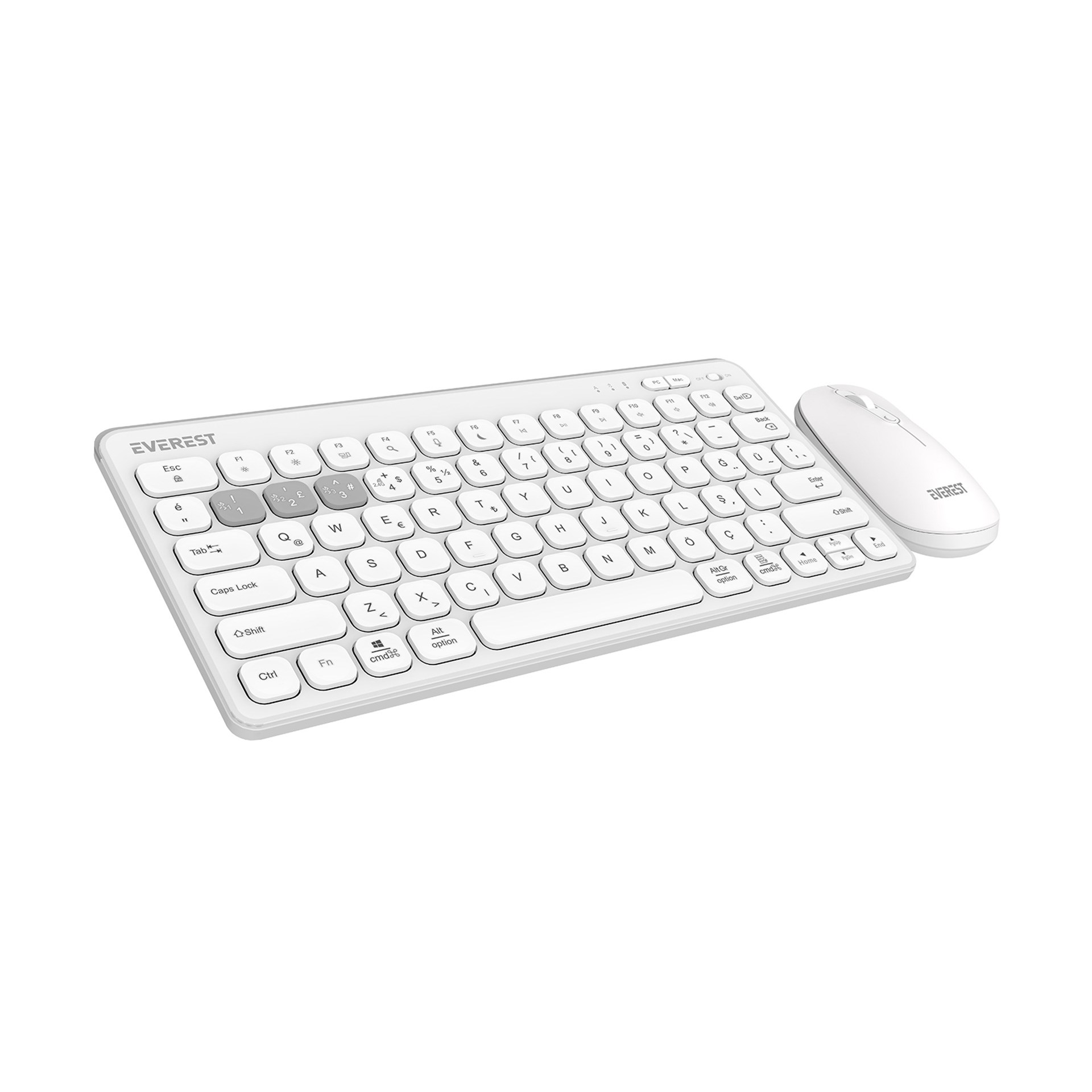 Everest Lumi KM-BT903 Beyaz 3 IN1 3 BT+2.4 1600 DPI Kablosuz Klavye + Mouse Set