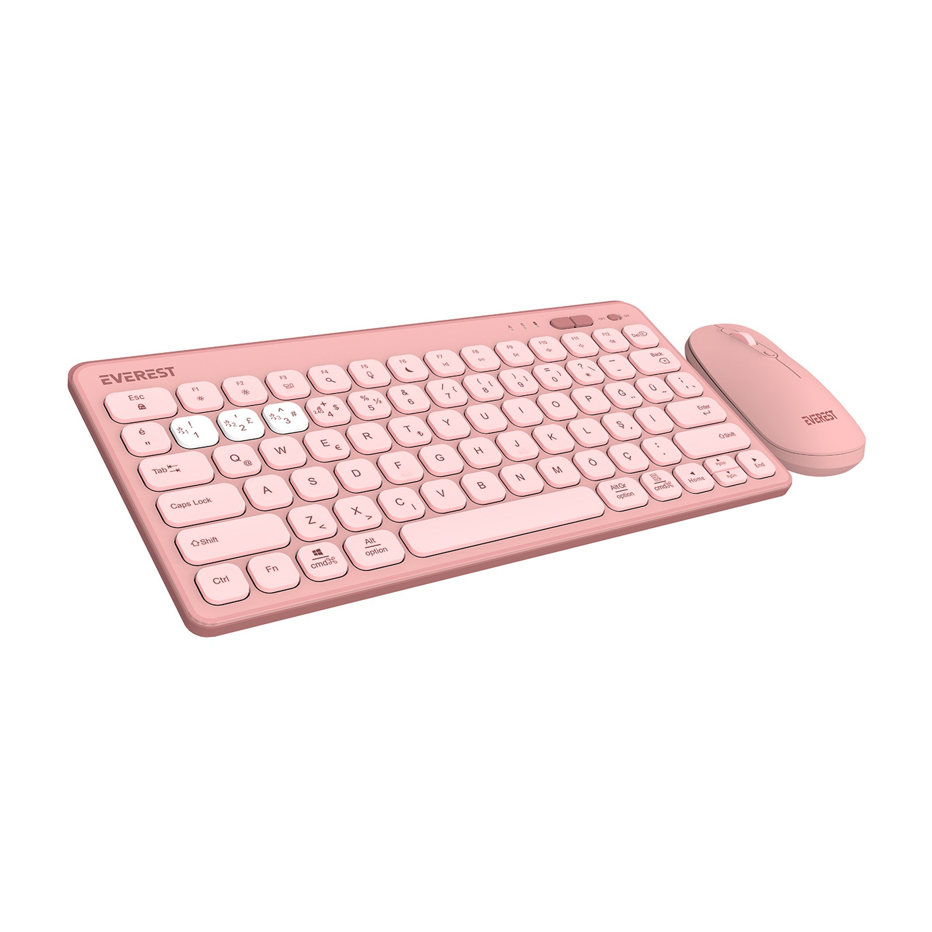 Everst Lumi KM-BT903 Pembe 3 IN 1 3 BT 2.4 1600 DPI Kablosuz Klavye Mouse Set