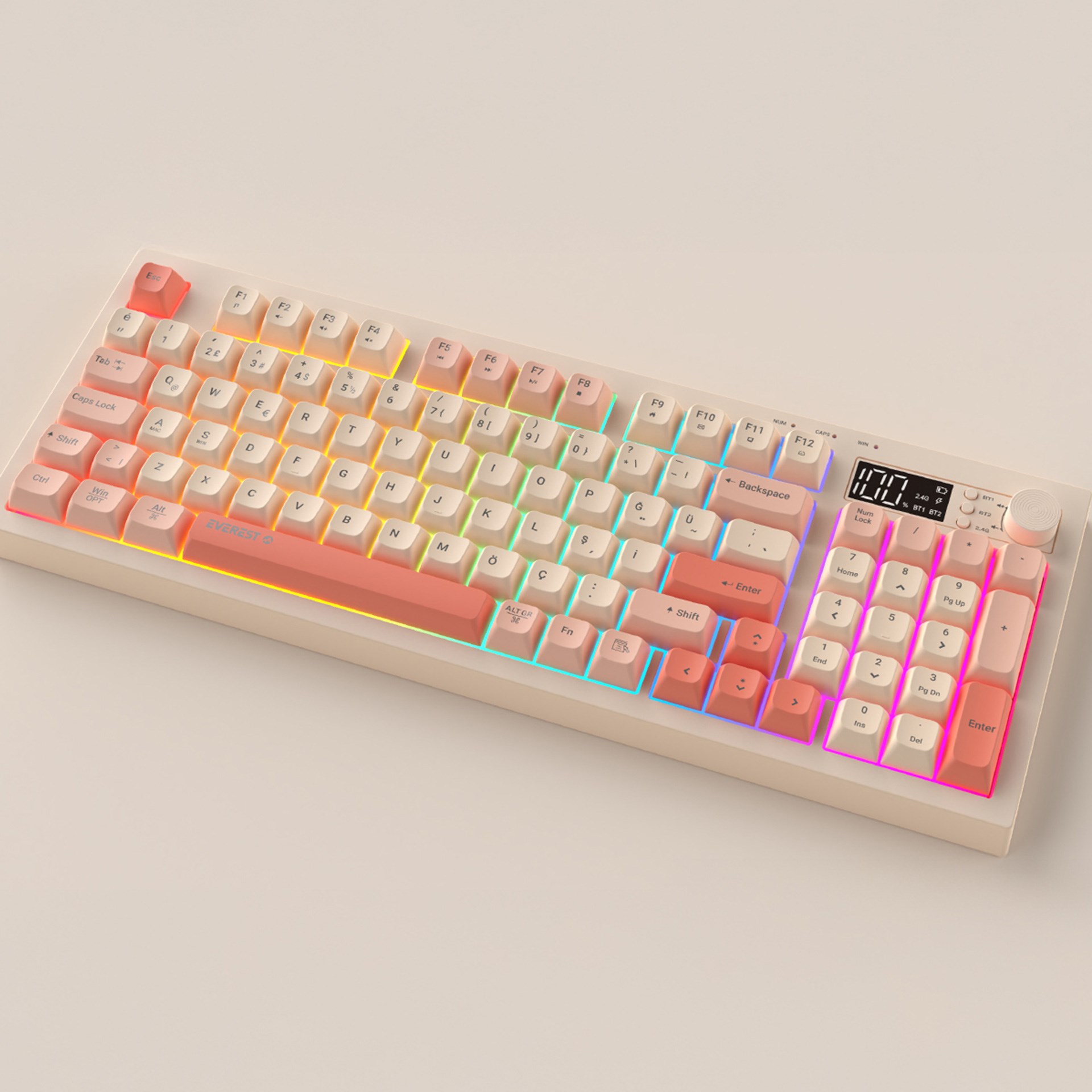 Everest KB-85 Silentpro Bej/Pembe/Turuncu RGB Wifi BT Oyuncu Klavyesi