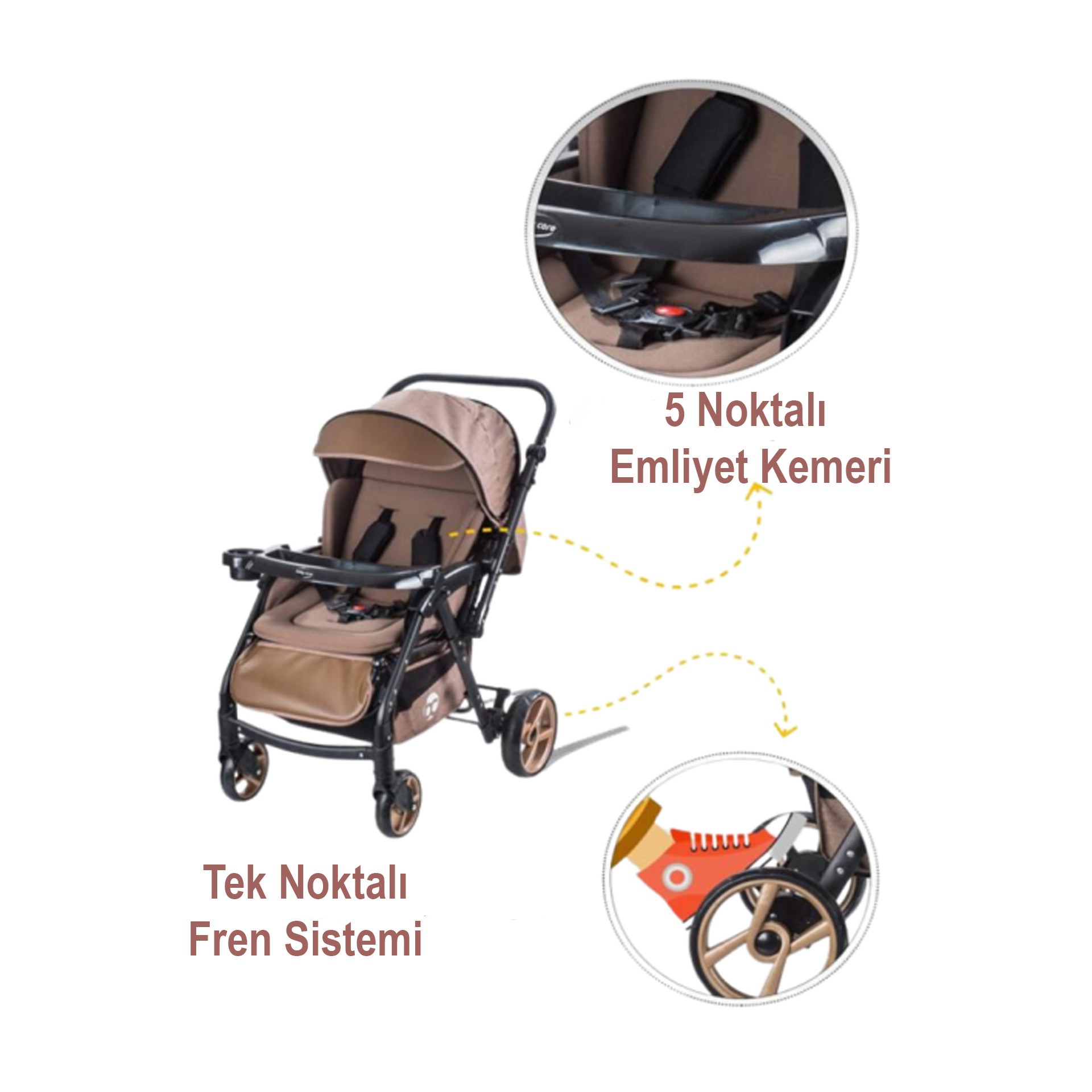 Baby Care Combo Maxi Çift Yönlü Puset Kahve