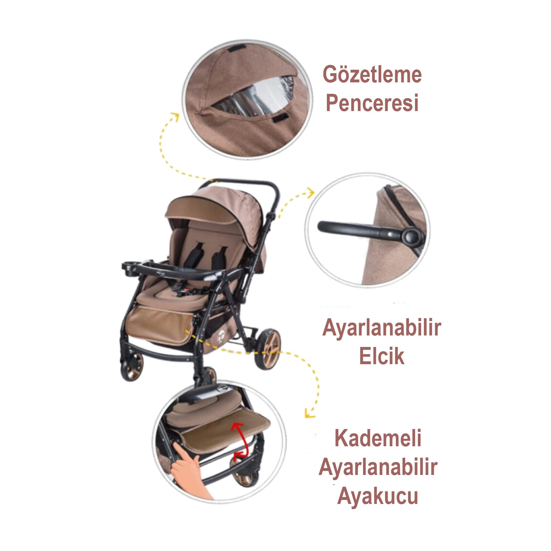 Baby Care Combo Maxi Çift Yönlü Puset Kahve
