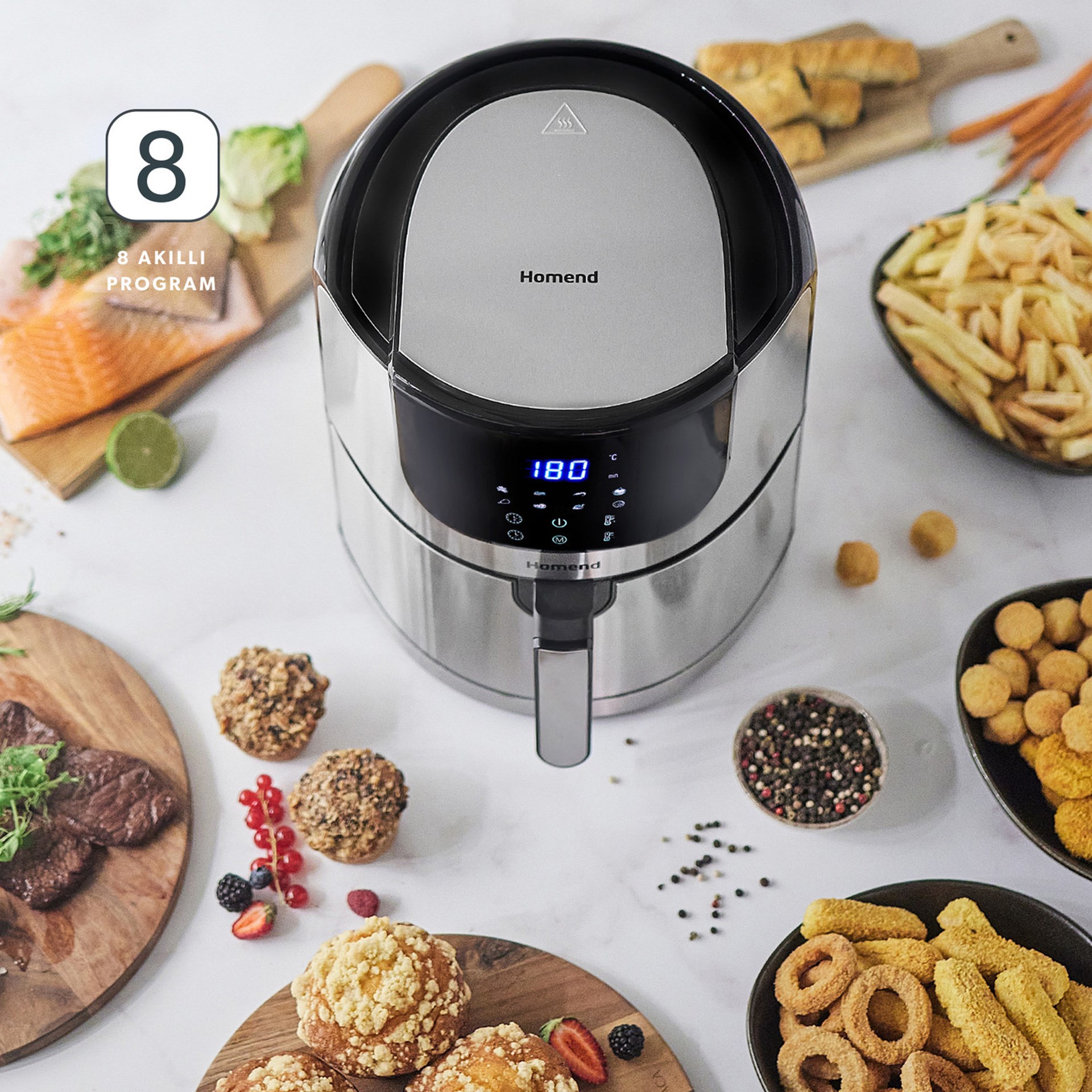 Homend Airfryday 2502H 8 Farklı Program Inox Airfryer