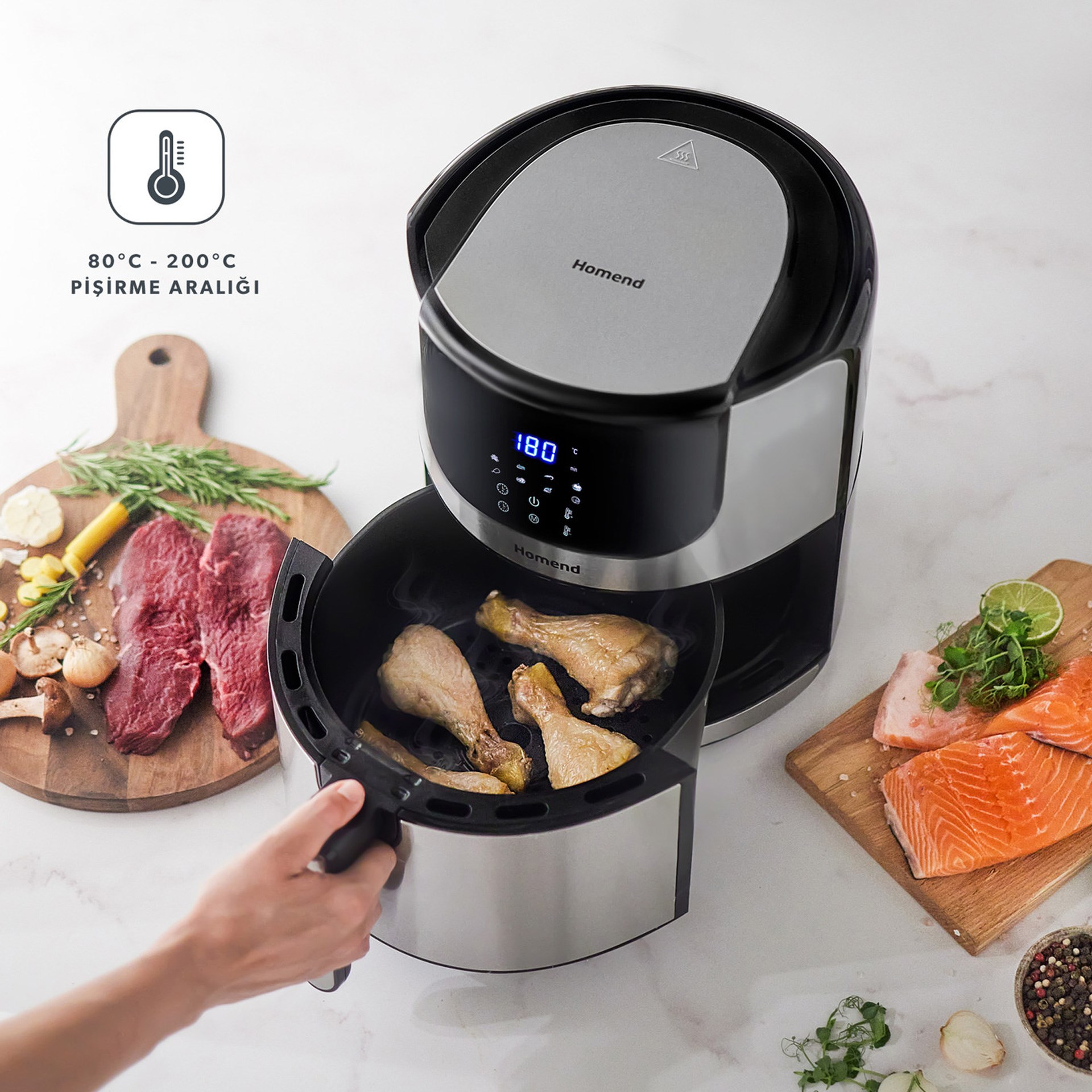 Homend Airfryday 2502H 8 Farklı Program Inox Airfryer