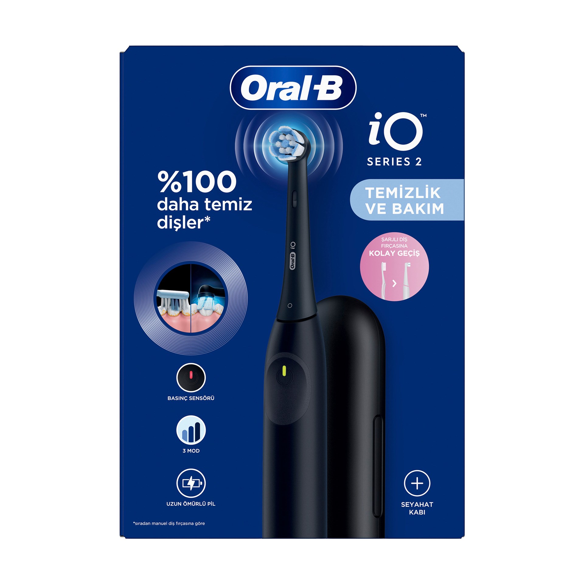 Oral-B iO 2 Şarjlı Diş Fırçası - Siyah,+ Seyahat Kabı (Teşhir Ürünü)