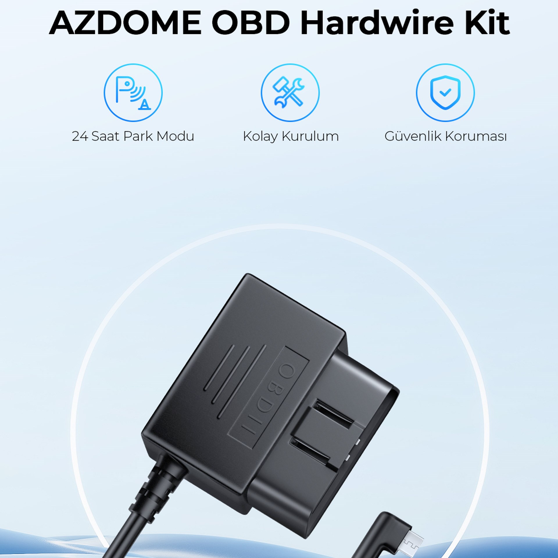 Azdome Obd Hardwire Kit Type-C Giriş Park Modu Destekli Güç Adaptörü