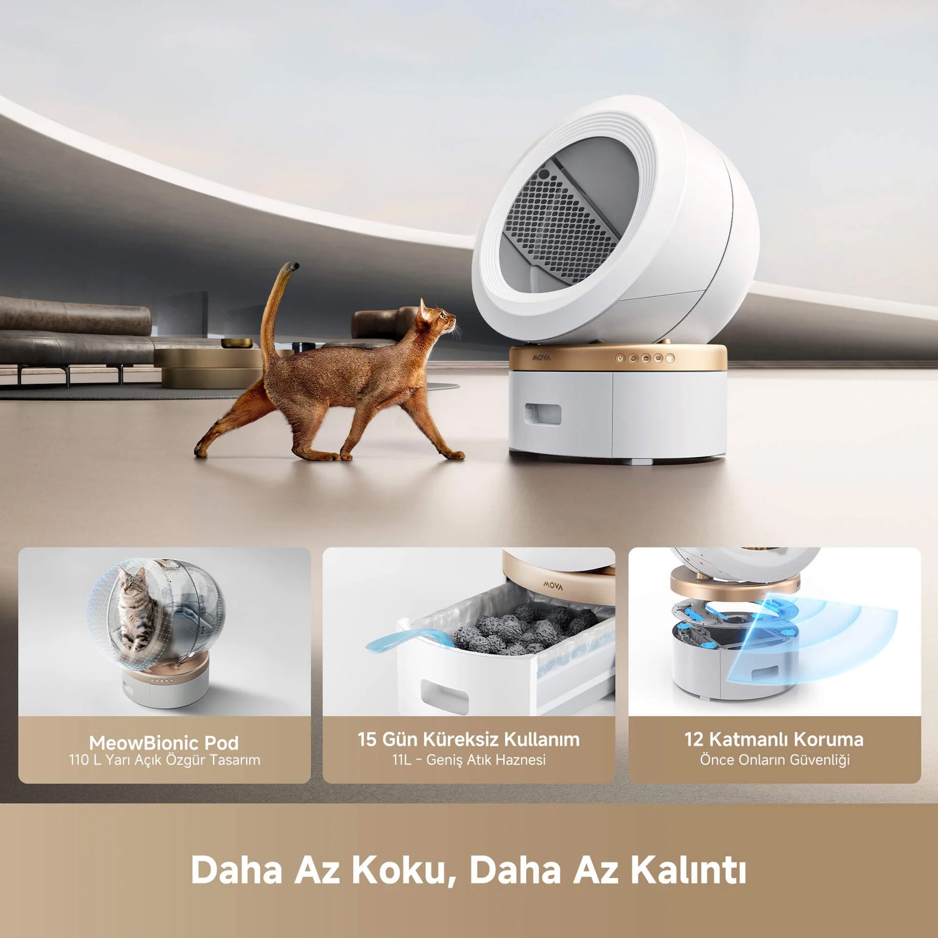 Mova LR10 Prime Akıllı Kedi Tuvaleti Beyaz