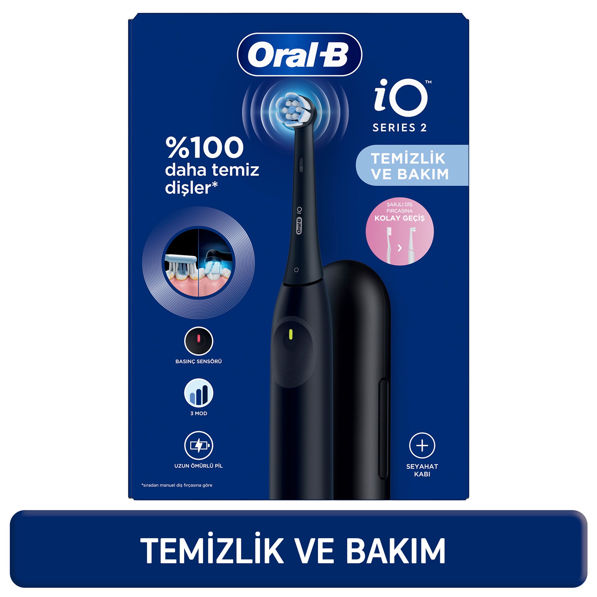Oral-B iO 2 Şarjlı Diş Fırçası - Siyah,+ Seyahat Kabı (Teşhir Ürünü)