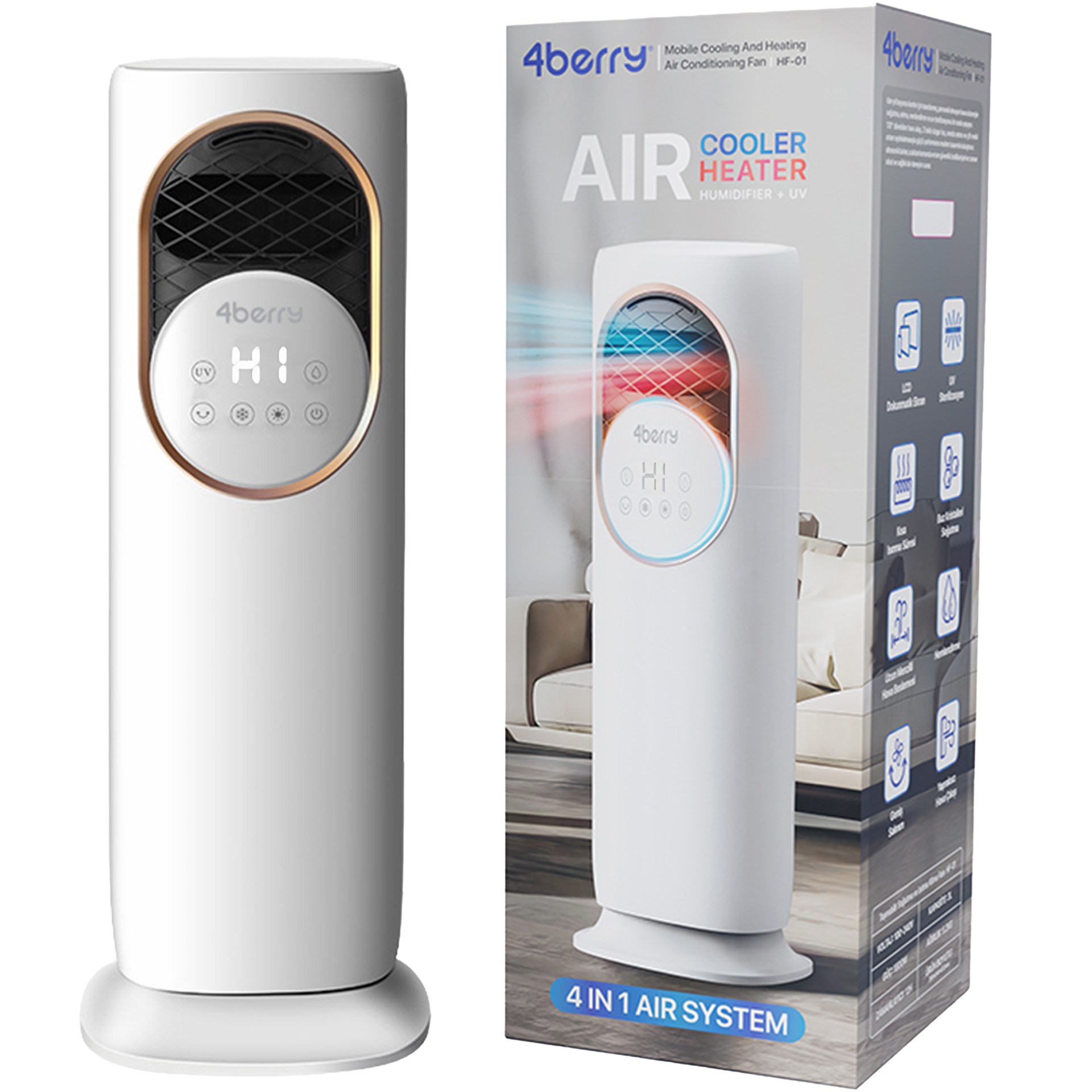 4Berry Air Cooler Heater 4 İn 1 Isıtıcı, Soğutucu, Hava Temizleme ve Nemlendirici