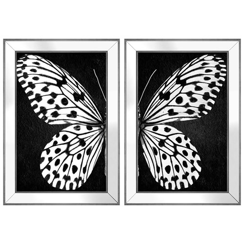 70x100 cm Ayna Çerçeveli 2'li Takım Kelebek-Beyaz Tablo