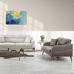 Evkur Collection Güzelyalı Koltuk Takımı (3+3+1+1) Krem-Kahve