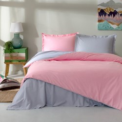 Özdilek Ranforce Çift Kişilik Nevresim Takımı Colormix Düz Pembe-Gri 72042741