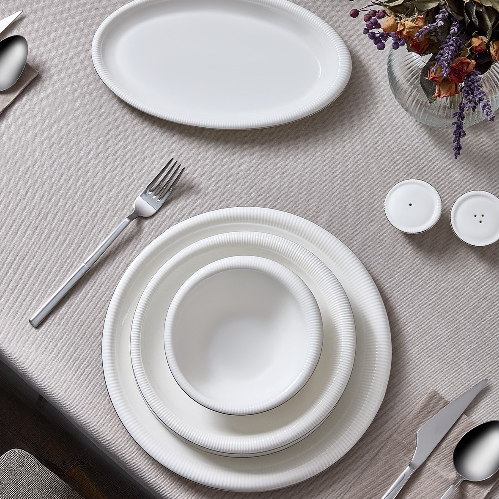 Aryıldız Evaliza Stripe Platin 30 Parça Yemek Takımı