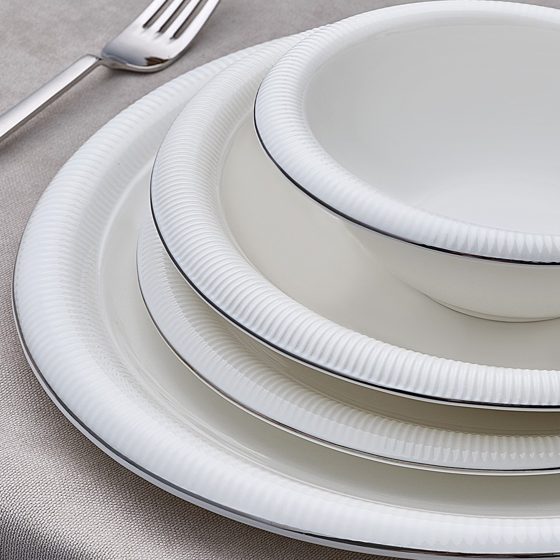 Aryıldız Evaliza Stripe Platin 30 Parça Yemek Takımı