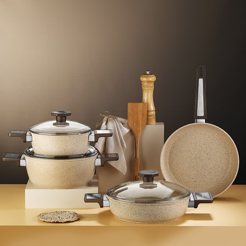 7点セット Aryıldız Vortex Cappuccino 7 Parça Tencere Seti