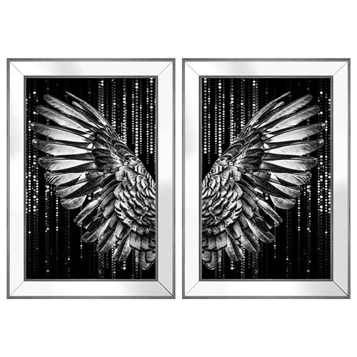 70x100 cm Ayna Çerçeveli 2'li Takım Gümüş-Kanat Tablo