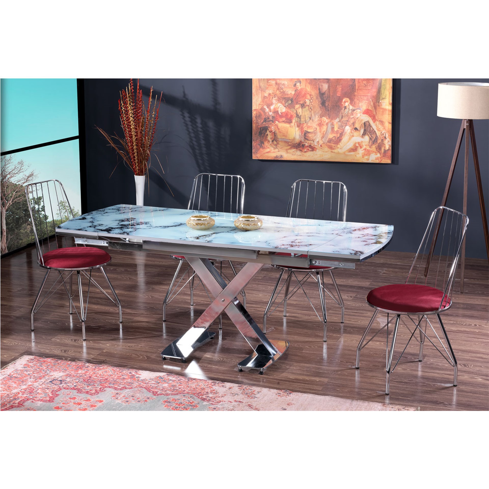 Doruk Mermer Masa + Sandalye Bordo Özellikleri ve Fiyatı.