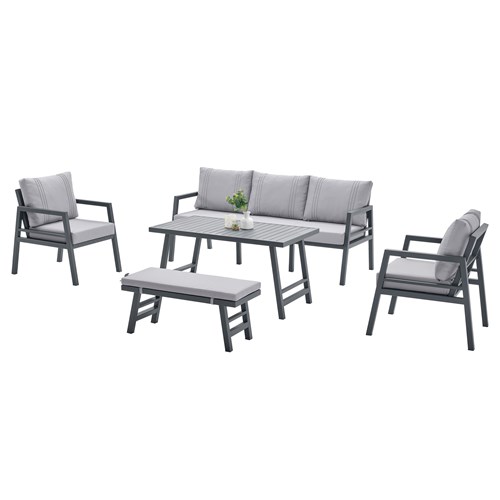 Alanya Plus Set Gri-Antrasit (3+1+1+Masa+1 Adet Bench)