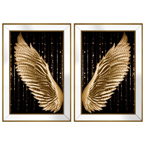 70x100 cm Ayna Çerçeveli 2'li Takım Kelebek-Gold Tablo
