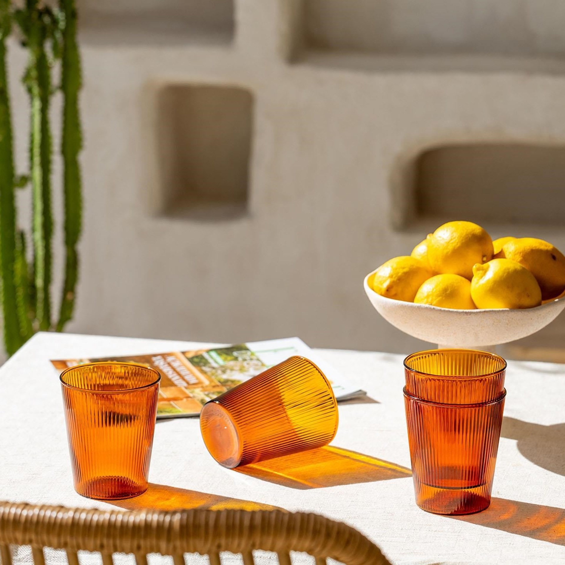 The Mia Striped Borosilikat Cam Bardak Amber 400 ml