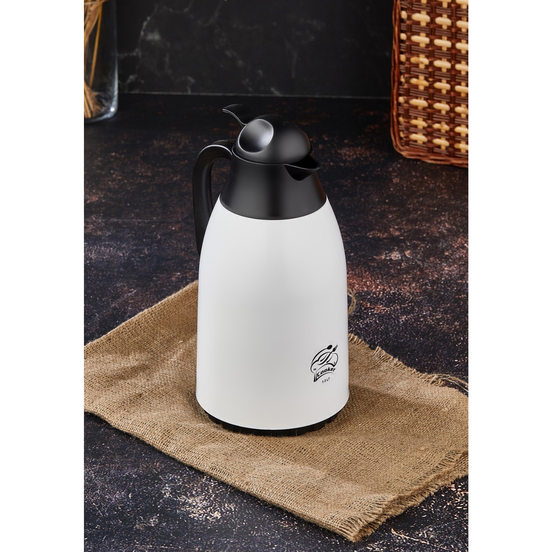 Cooker 1,3 lt Cam Hazneli Termos Beyaz