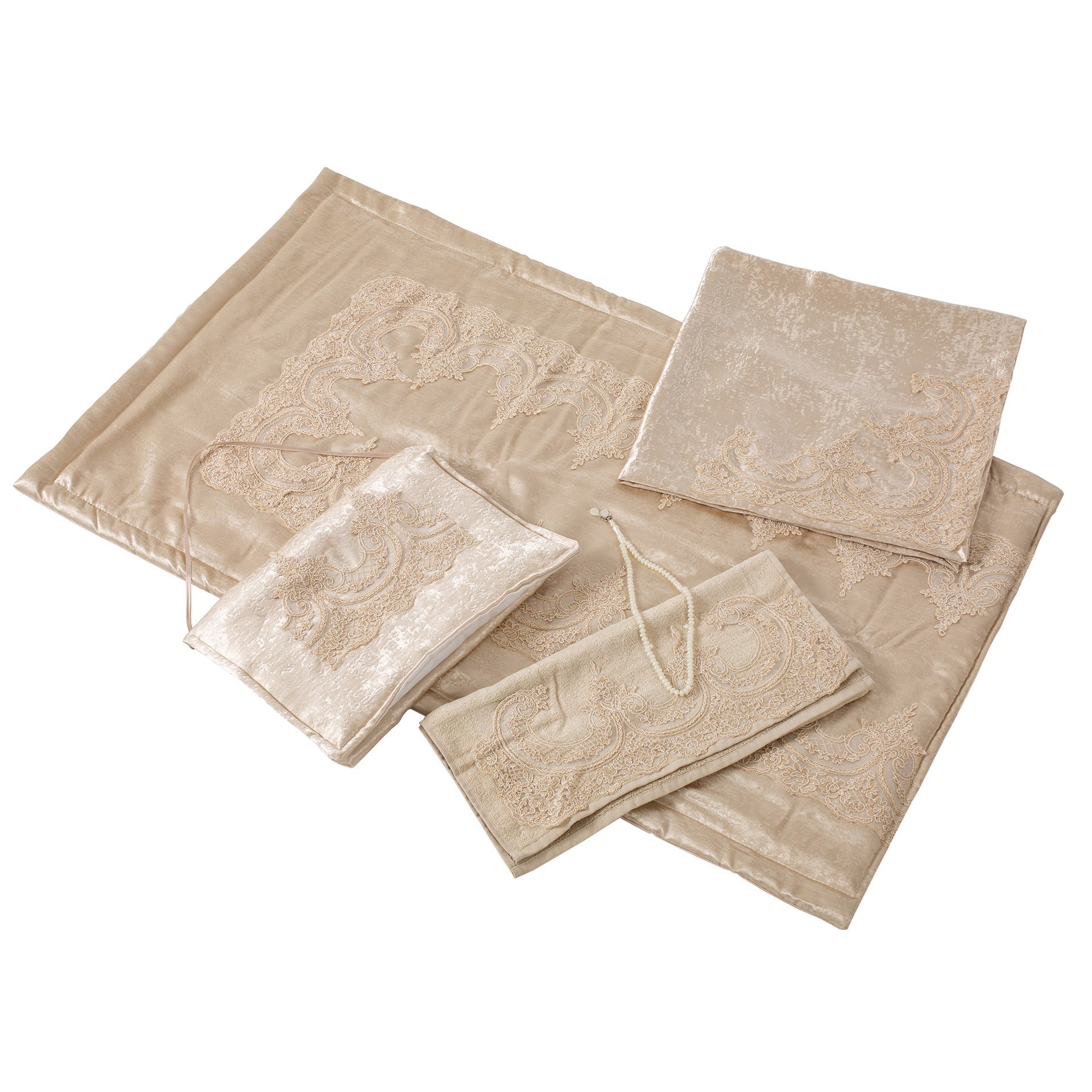 Cotton House 5 Parça Güpürlü Cappuccino Seccade Takımı