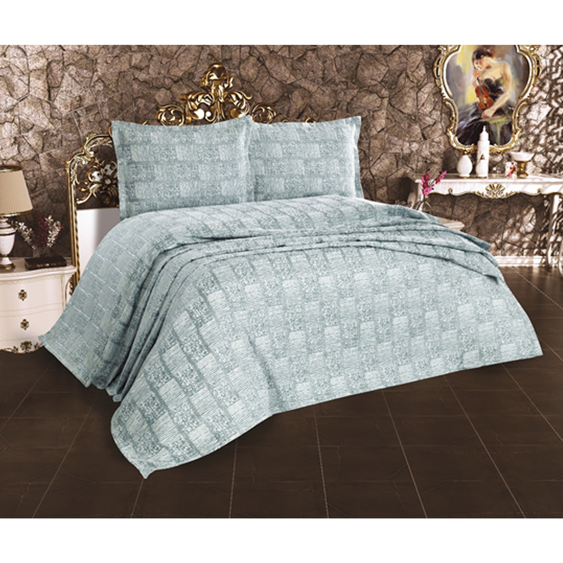 Cotton House Dora Çift Kişilik Mavi Yatak Örtüsü