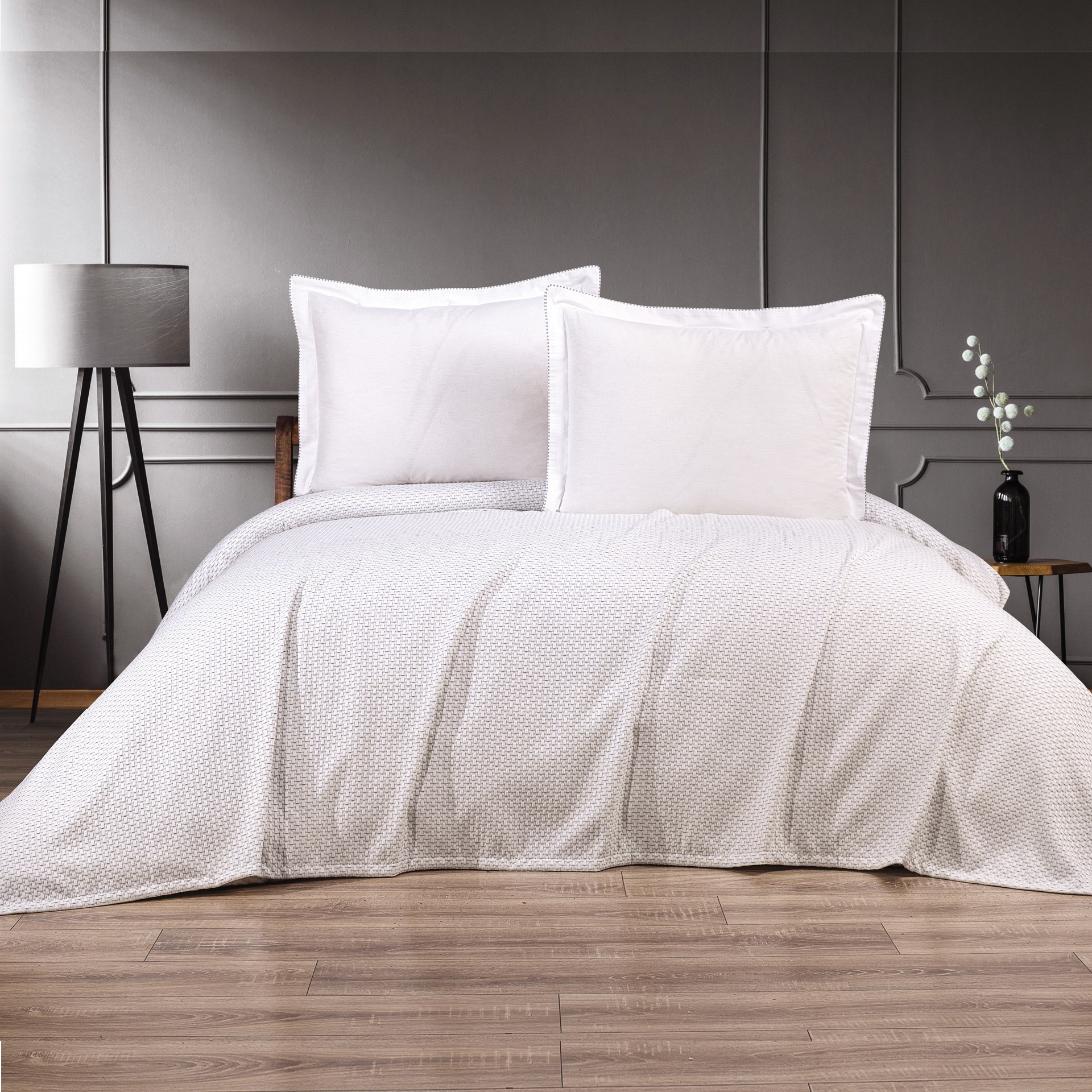Cotton House Marine 4 Parça Çift Kişilik Yatak Örtüsü Takımı Gri