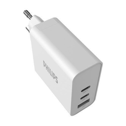 Philips 65W GaN USB-A + 2x USB-C Şarj Adaptörü Beyaz | Evkur