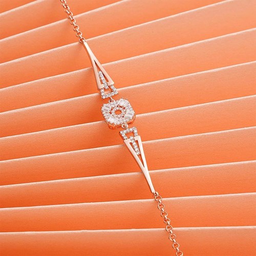 İpek Silver 925 Ayar Gümüş Zirkon Taşlı Kare Bileklik Rose EBO484
