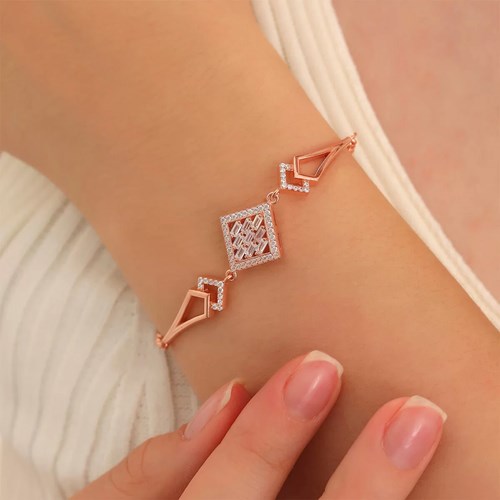 İpek Silver 925 Ayar Baget Zirkon Taşlı Gümüş Bileklik Rose EBO487
