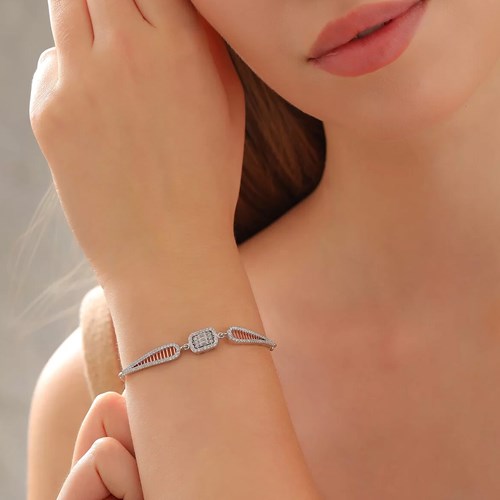 İpek Silver 925 Ayar Gümüş Zirkon Taşlı Baget Bileklik Silver EBO493