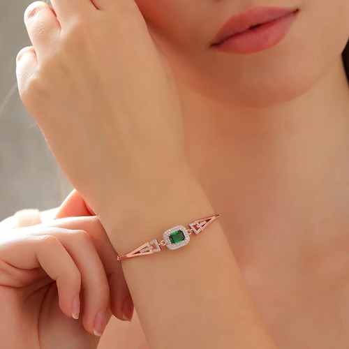 İpek Silver 925 Ayar Zirkon Taşı Süslemeli Bileklik Rose EBO539