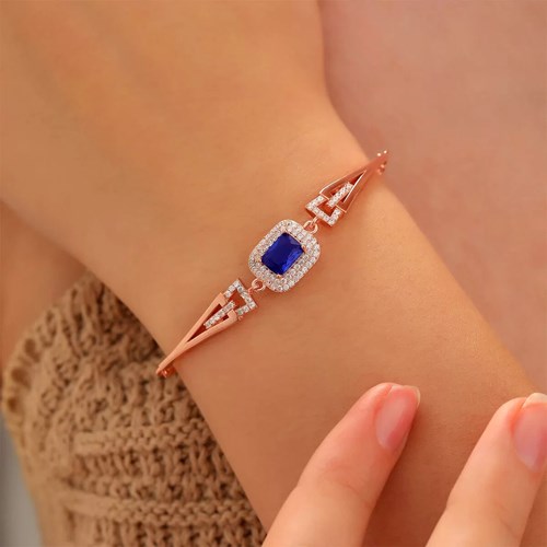 İpek Silver 925 Ayar Zirkon Taşı Süslemeli Şık Gümüş Bileklik Rose EBO556