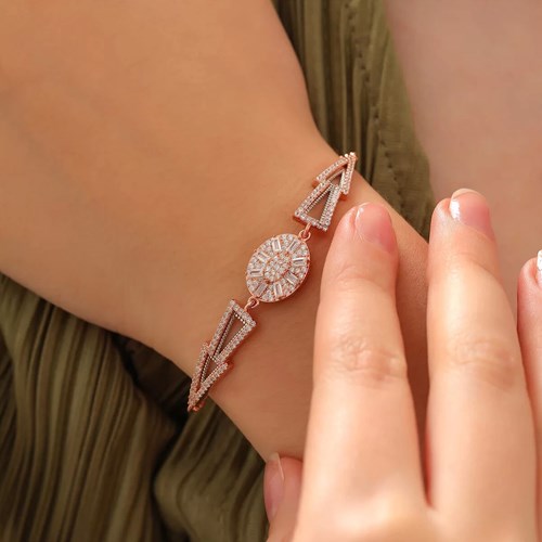 İpek Silver 925 Ayar Gümüş Zirkon Taşlı Modern Bileklik Rose EBO625