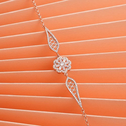 İpek Silver 925 Ayar Örgü Model Zirkon Taşlı Gümüş Bileklik Rose EBO632