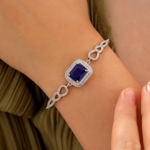 İpek Silver 925 Ayar Zirkon Taşlı Damla Motifli Gümüş Bileklik Silver EBO649