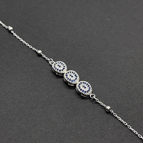  İpek Silver 925 Ayar Gümüş Nazar Boncuğu Modelli Zirkon Taşlı Kadın Bileklik EBO728