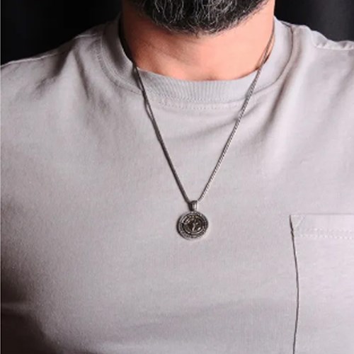 İpek Silver 925 Ayar Gümüş Pusula Tasarım Erkek Kolye EIB482