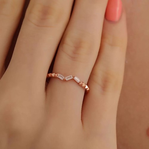İpek Silver 925 Ayar Zirkon Taş Ayarlanabilir Baget Gümüş Yüzük Rose EIPY415