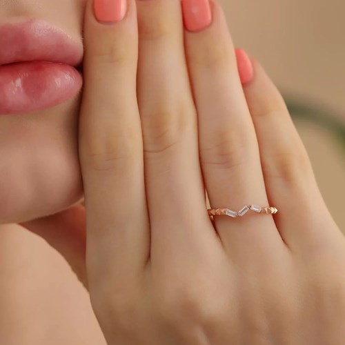 İpek Silver 925 Ayar Zirkon Taş Ayarlanabilir Baget Gümüş Yüzük Rose EIPY415