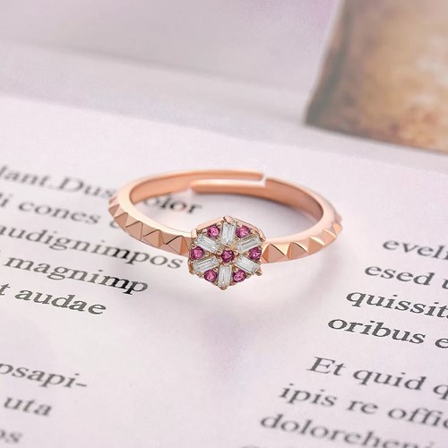 İpek Silver 925 Ayar Zirkon Taş Süslemeli Gümüş Ayarlanabilir Yüzük Rose EIPY443